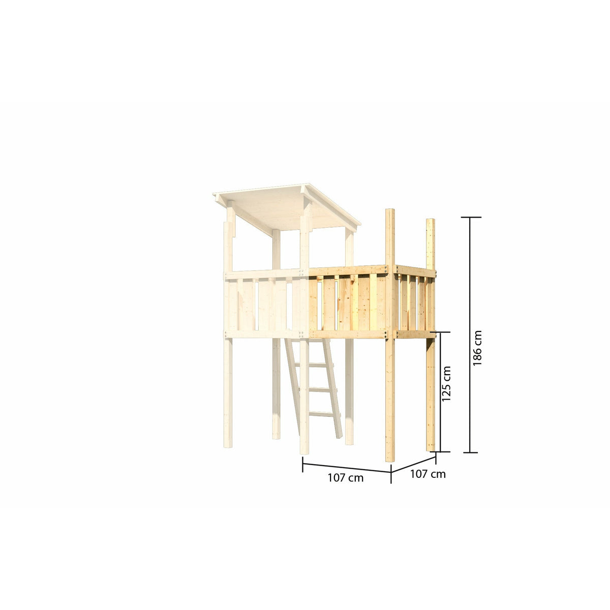 Akubi Torre da gioco con tetto a falda in legno naturale con appendice a forma di nave superiore, piattaforma aggiuntiva, scivolo verde