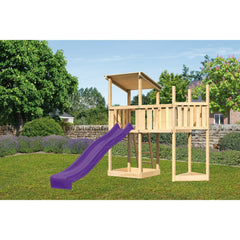Akubi Spielturm Pultdach SET naturbelassen mit Schiffsanbau oben,  Anbauplattform, Rutsche violett – Vorschau 1
