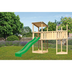 Torre da gioco Akubi con tetto a falda in legno naturale con annesso navale superiore, piattaforma di ampliamento XL, scivolo verde – Vorschau 1