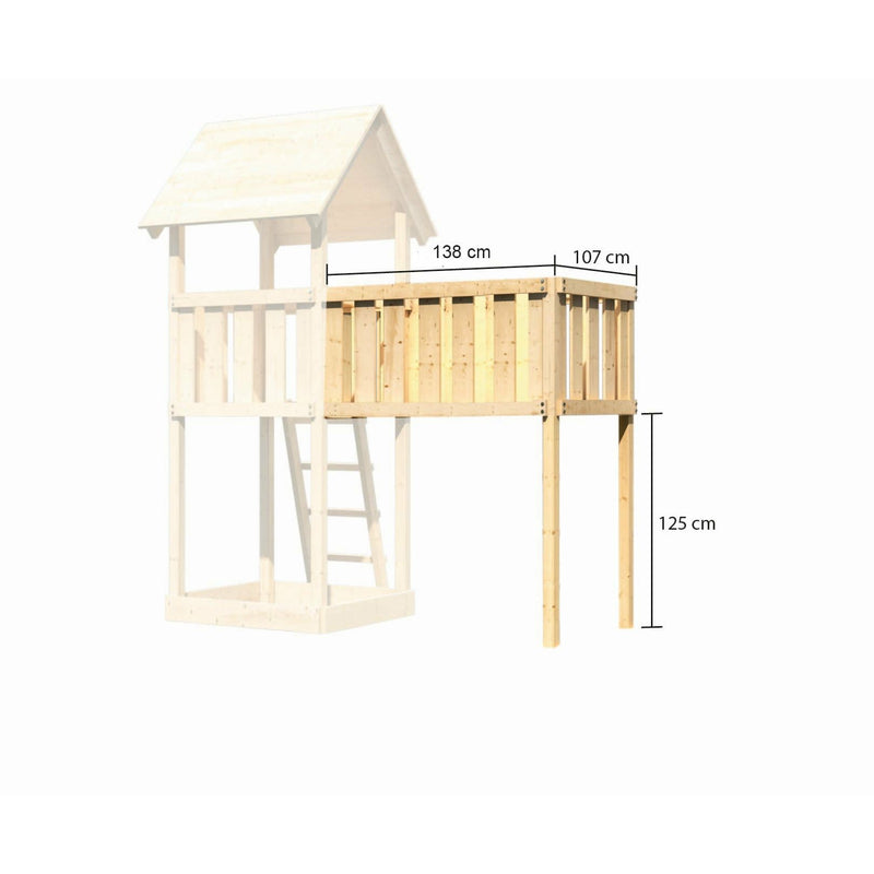 Akubi Spielturm Pultdach SET naturbelassen mit Schiffsanbau oben,  Anbauplattform XL, Rutsche grün