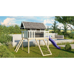 Akubi Stelzenhaus "Fidel" SET terragrau mit Wellenrutsche violett, Netzrampe – Vorschau 1