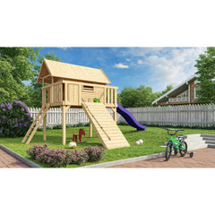 Akubi Stelzenhaus "Fidel" SET naturbelassen mit Wellenrutsche violett, Holzrampe – Vorschau 1