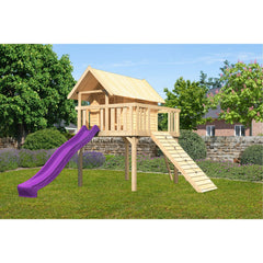 Akubi Stelzenhaus "Fidel" SET naturbelassen mit Wellenrutsche violett, Holzrampe – Vorschau 2