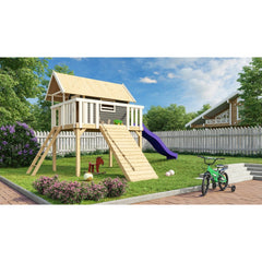 Akubi Stelzenhaus "Fidel" SET terragrau mit Wellenrutsche violett, Holzrampe – Vorschau 1