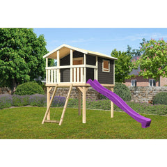 Akubi Casa rialzata "Benjamin" SET grigio terra con scivolo viola, rampa a rete – Vorschau 1