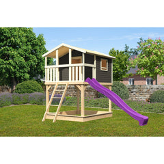 Casetta su palafitte Akubi "Benjamin" SET grigio terra con scivolo viola, sabbiera – Vorschau 1