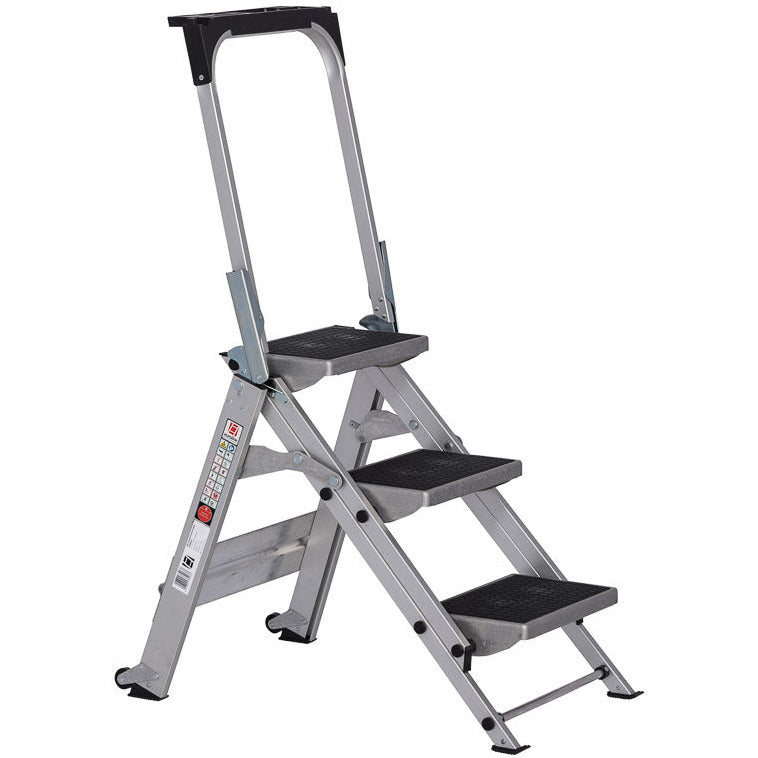 EUROLINE Ladders No. 334 Aluminium safety ladder, foldable with bracket and tool tray