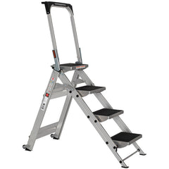 EUROLINE Ladders No. 334 Aluminium safety ladder, foldable with bracket and tool tray – Vorschau 1