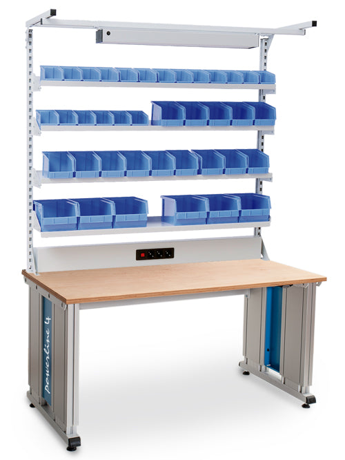 Bedrunka+Hirth Powerline 4 base frame combination, depth 900, electric height adjustment, 1x power duct, 4x shelves