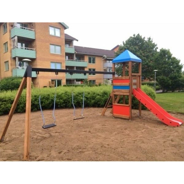 Lars Laj Doppelt Schaukel mit Rutsche und Turm Spielplatz