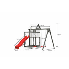 Akubi children's playhouse "Frida" SET natural with extension, paneling, children's coloring sets, double swing extension, wave slide red – Vorschau 2