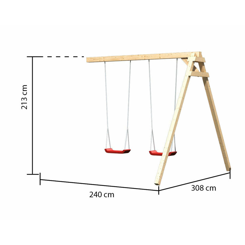 Akubi Kinderspielhaus "Frida" SET naturbelassen mit Anbau, Verkleidung, Kinderfarbmalsets, Doppelschaukelanbau, Wellenrutsche grün