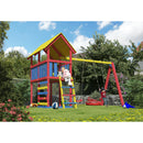 Tour de jeu pour enfants Akubi "Circus Tower" SET naturel avec mur d'escalade, fixation de balançoire double, extension, ensembles de peinture en couleur pour enfants