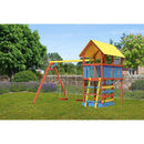 Tour de jeu pour enfants Akubi "Circus Tower" SET naturel avec mur d'escalade, fixation de balançoire double, extension, ensembles de peinture en couleur pour enfants