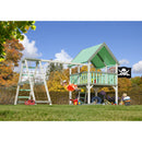 Tour de jeu Akubi "Luis" SET forteresse pirate naturelle avec structure d'escalade, drapeau, jeux de peinture en couleur