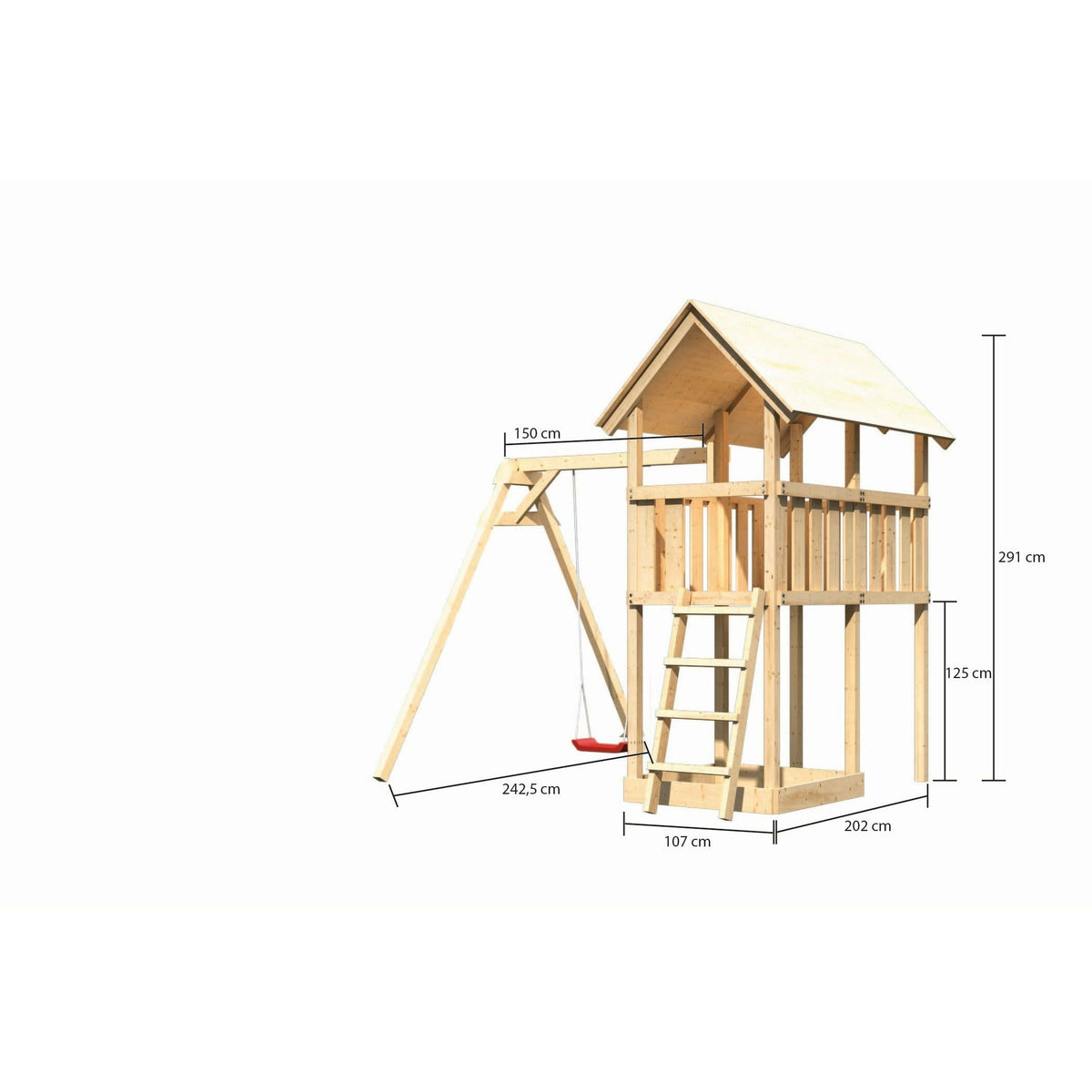 Akubi children's play tower "Danny" SET natural with swing attachment single