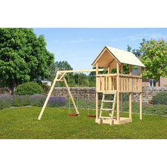 Akubi Kinderspielturm "Danny" SET naturbelassen mit Schaukelanbau Doppel – Vorschau 1