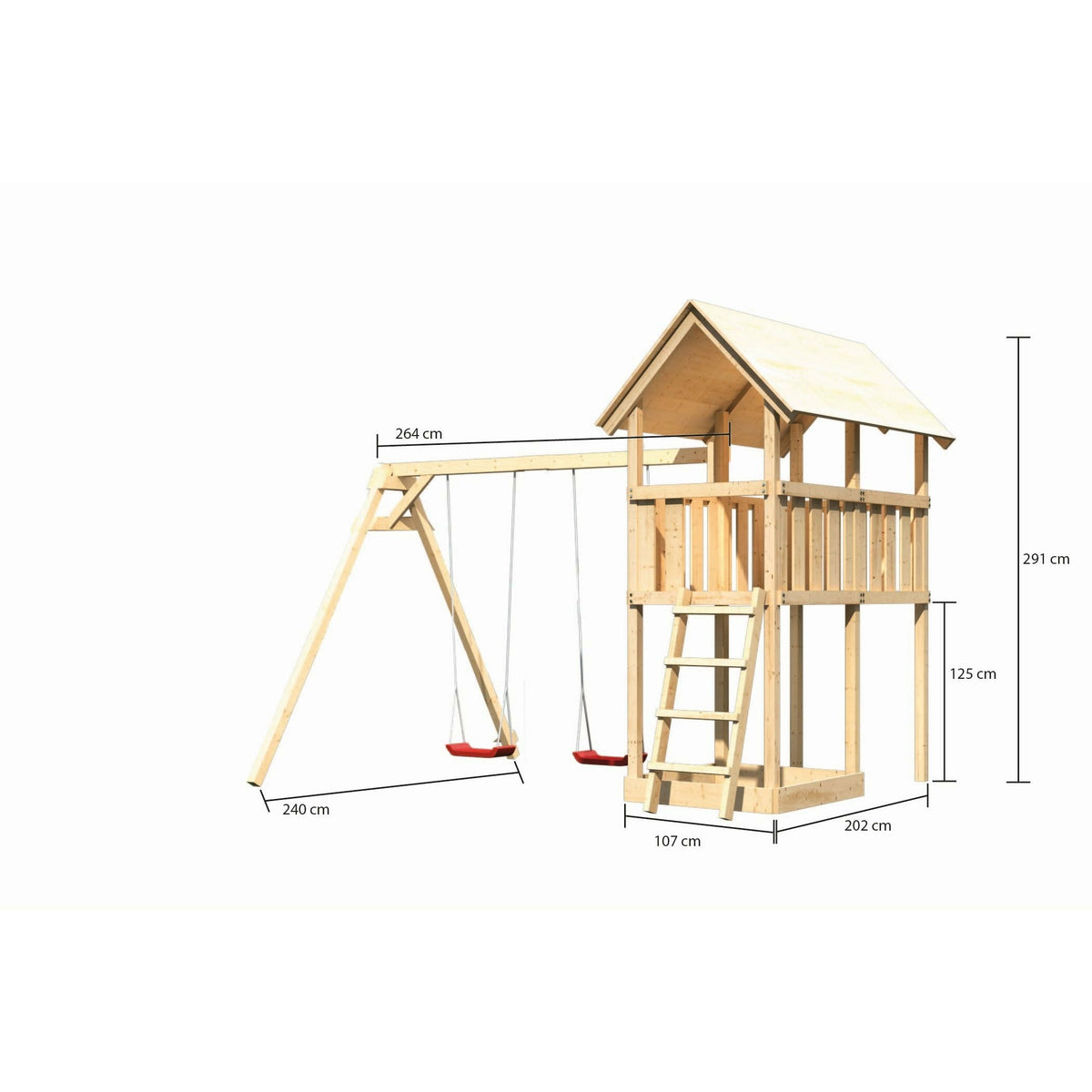 Akubi Kinderspielturm "Danny" SET naturbelassen mit Schaukelanbau Doppel