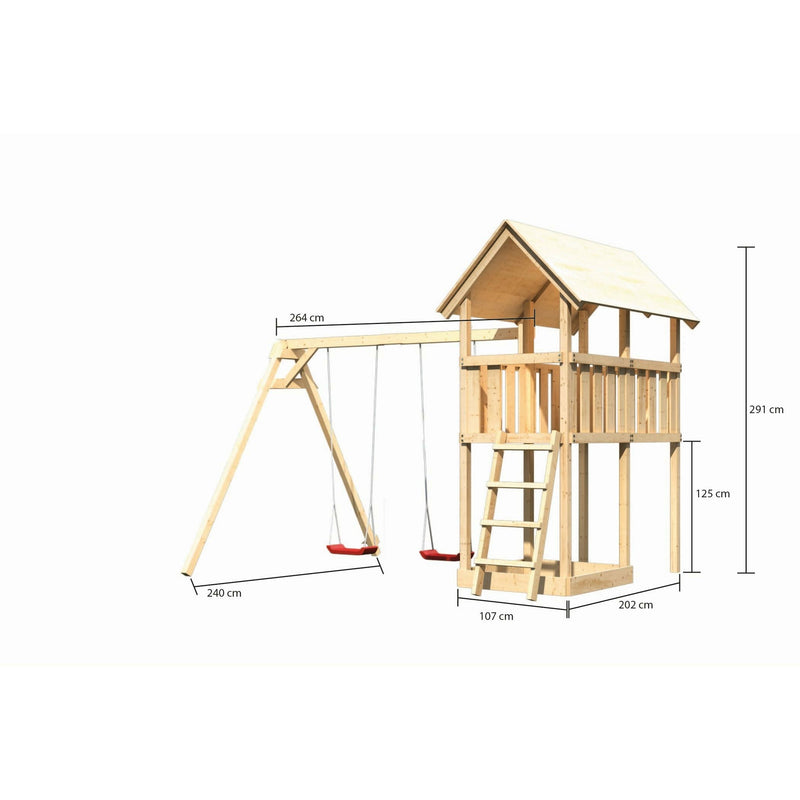Akubi Kinderspielturm "Danny" SET naturbelassen mit Schaukelanbau Doppel