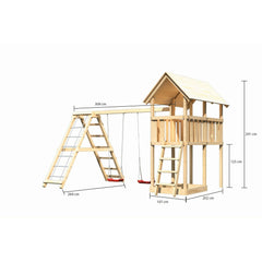 Akubi Kinderspielturm "Danny" SET naturbelassen mit Doppelschaukelanbau mit Klettergerüst und Netzrampe – Vorschau 2