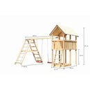 Akubi Kinderspielturm "Danny" SET naturbelassen mit Doppelschaukelanbau mit Klettergerüst und Netzrampe