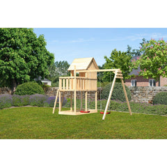 Akubi Kinderspielhaus "Frieda" SET naturbelassen mit Schaukelanbau Doppel – Vorschau 1