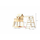 Maison de jeux pour enfants Akubi "Frieda" SET naturel avec extension DS avec structure d'escalade et rampe en filet