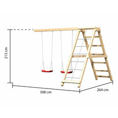 Akubi Kinderspielturm "Lotti" Satteldach SET naturbelassen mit Doppelschaukelanbau Klettergerüst und Rutsche  grün – Vorschau 5