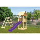Akubi children's play tower "Lotti" gable roof SET natural with double swing attachment, climbing frame and slide purple