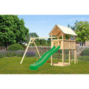 Akubi children's play tower "Danny" saddle roof SET natural with double swing ECO and slide green