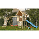 Akubi Kinderspielturm "Danny" Satteldach SET naturbelassen mit Doppelschaukel ECO Klettergerüst und Rutsche blau