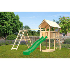 Akubi children's play tower "Danny" gable roof SET natural with double swing ECO climbing frame and slide green – Vorschau 2