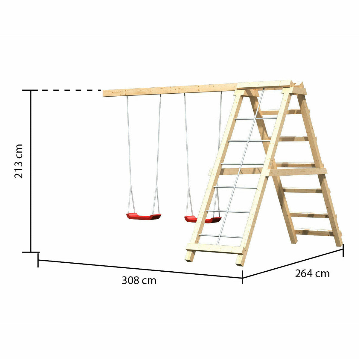 Akubi children's play tower "Danny" gable roof SET natural with double swing ECO climbing frame and slide purple