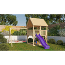 Akubi play tower "Luis" saddle roof SET with double swing and slide purple