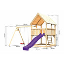 Akubi play tower "Luis" saddle roof SET with double swing and slide purple