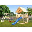 Tour de jeux Akubi "Luis" toit à pignon SET naturel avec portique double balançoire et toboggan bleu