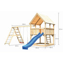 Tour de jeux Akubi "Luis" toit à pignon SET naturel avec portique double balançoire et toboggan bleu