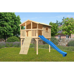 Akubi Stelzenhaus "Benjamin" SET naturbelassen mit Holzrampe, Rutsche 3m blau – Vorschau 2
