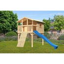 Akubi stilt house "Benjamin" SET natural with wooden ramp, slide 3m blue