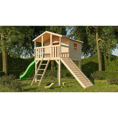 Akubi Stelzenhaus "Benjamin" SET naturbelassen mit Holzrampe, Rutsche 3m grün – Vorschau 1