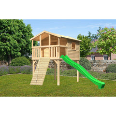 Akubi Stelzenhaus "Benjamin" SET naturbelassen mit Holzrampe, Rutsche 3m grün – Vorschau 2