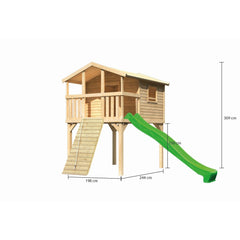 Akubi Stelzenhaus "Benjamin" SET naturbelassen mit Holzrampe, Rutsche 3m grün – Vorschau 3