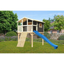 Maison sur pilotis Akubi "Benjamin" SET terra gris avec rampe en bois, toboggan 3m bleu
