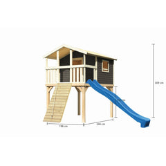 Casetta su palafitte Akubi "Benjamin" SET grigio terra con rampa in legno, scivolo 3m blu – Vorschau 2