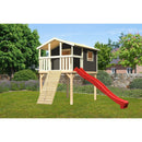 Maison sur pilotis Akubi "Benjamin" SET terra gris avec rampe en bois, toboggan 3m rouge