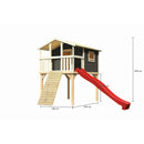 Maison sur pilotis Akubi "Benjamin" SET terra gris avec rampe en bois, toboggan 3m rouge