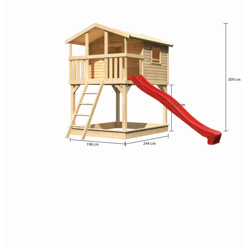 Maison sur pilotis Akubi "Benjamin" SET naturel avec bac à sable, toboggan 3m rouge