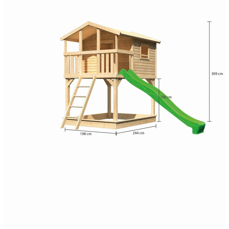 Maison sur pilotis Akubi "Benjamin" SET naturel avec bac à sable, toboggan 3m vert