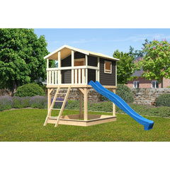 Casetta su palafitte Akubi "Benjamin" SET grigio terra con sabbiera, scivolo 3m blu – Vorschau 1