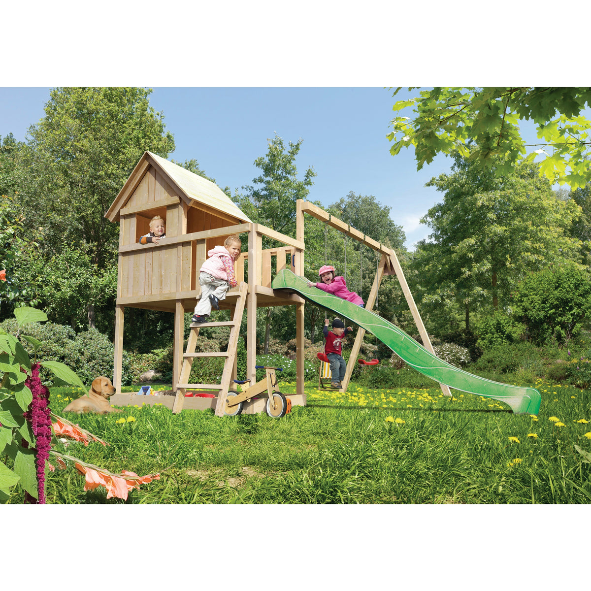 Akubi Kinderspielhaus "Frieda" SET AKTION2 naturbelassen mit Anbau